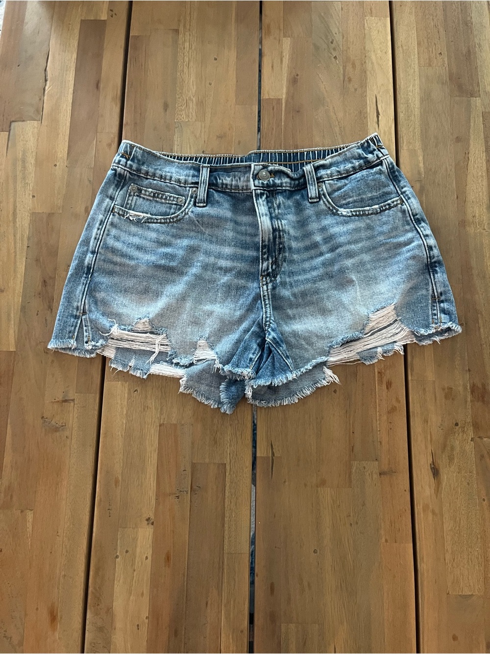 Aerie High-Rise Light Blue Distressed Denim Shorts